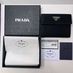New with box Prada Tessuto Black Nylon Leather Bi-Fold Wallet